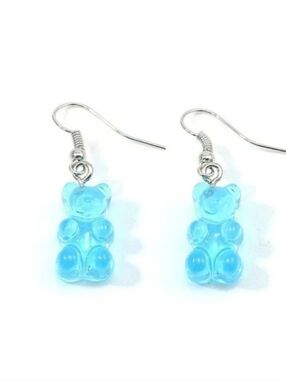 Blue Gummy Bear Dangle Earrings Silver Tone Cute Candy Jewelry NWT